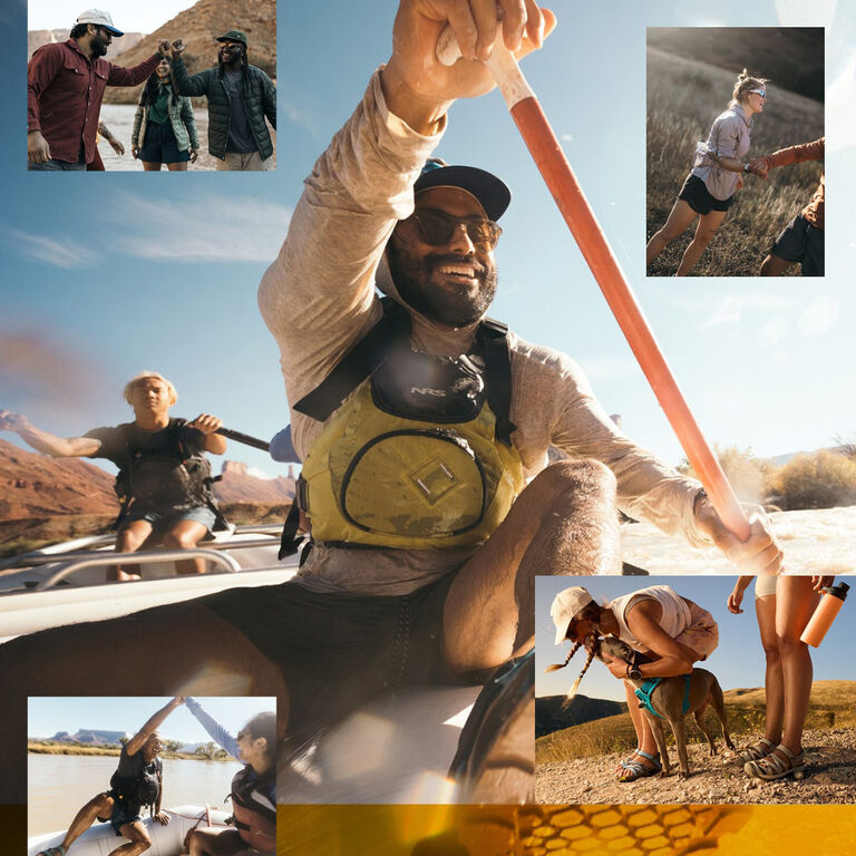Young men and women wearing Teva sandals while kayaking, swimming, adventuring, camping, hiking. Teva performance sandals step up when you need them most.