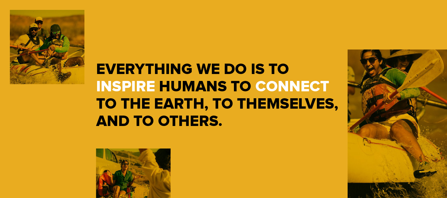 Text based image that says Teva's mission is to inspire humans to connect to the earth, to the earth and to themselves.